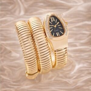 Serpenti Gold Snake Black Dial Wrap Watch